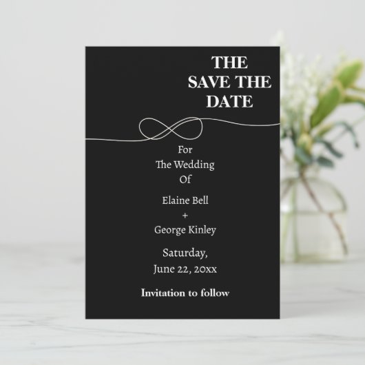Zwart-wit Infinity Sla de datum op Save The Date (Staand voorkant)