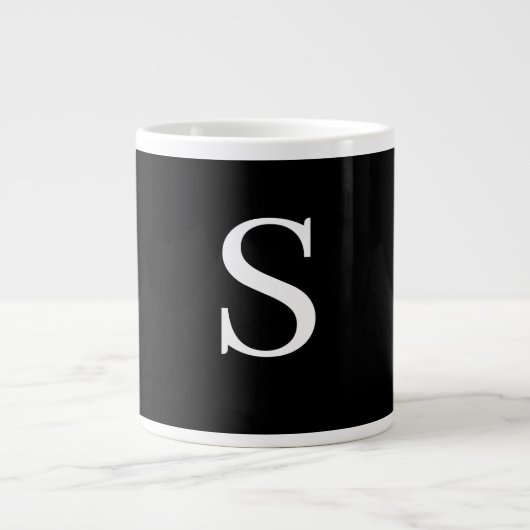 Zwart-wit Initiaal Letter Monogrammed Plain Extra Grote Beker (Voorkant)