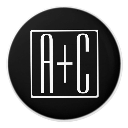 Zwart & Wit | Initialen van koppels Keramische Knop (Voorkant)