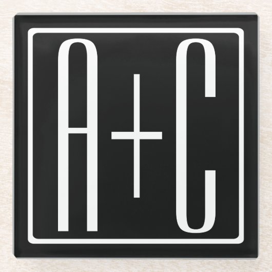 Zwart & Wit | Initialen voor koppels Glazen Onderzetter (Voorkant)