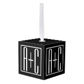 Zwart-wit | Initialen voor paren Kubus Ornament (Achter hoekig)