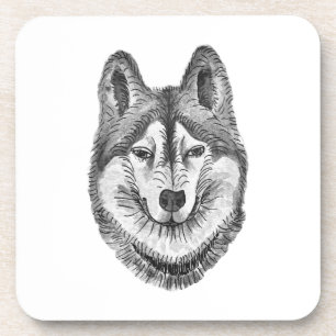 Zwart & Wit Inkt & Waterverf Siberische Husky Bier Onderzetter