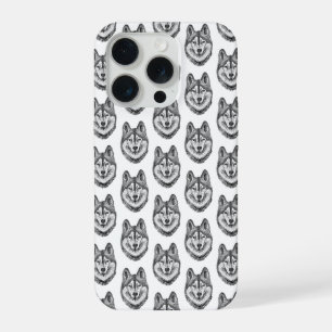Zwart & Wit Inkt & Waterverf Siberische Husky iPhone 15 Pro Hoesje