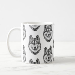 Zwart & Wit Inkt & Waterverf Siberische Husky Koffiemok