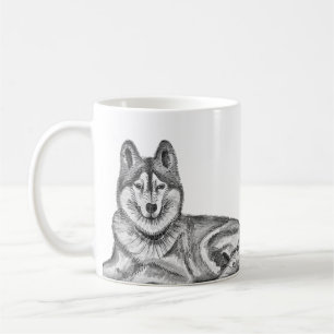 Zwart & Wit Inkt & Waterverf Siberische Husky Koffiemok