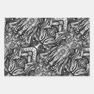 Zwart-wit inkttekeningen inpakpapier vel