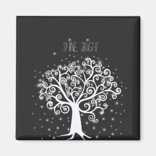 Zwart Wit Inspirerend Quote Shine Bright Tree Magneet