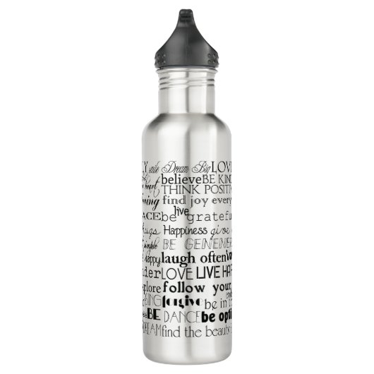 Zwart Wit Inspirerend Woorden Waterfles (Rechts)