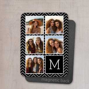 Zwart wit instagram 5 Photo Collage Monogram Magneet