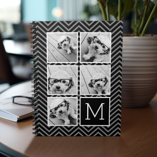 Zwart wit instagram 5 Photo Collage Monogram Notitieboek