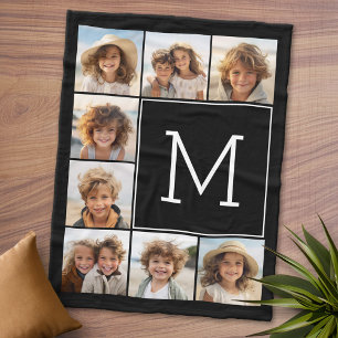 Zwart wit instagram 8 Foto Collage Monogram Fleece Deken