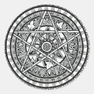 Zwart-wit ivy pentakel mandala ontwerp ronde sticker