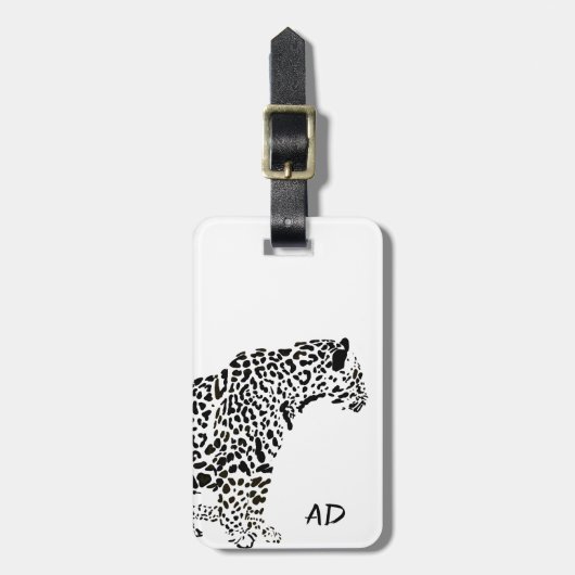 Zwart-wit Jaguar Illustratie Monogram Bagagelabel (Voorkant verticaal)