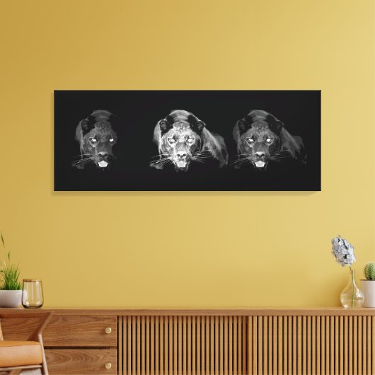 Zwart & Wit Jaguar Verpakt Canvas (Insitu (Woonkamer))