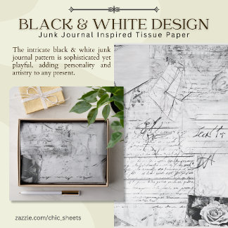 Zwart & Wit Junk Journal Geïnspireerd Ontwerp Tissuepapier