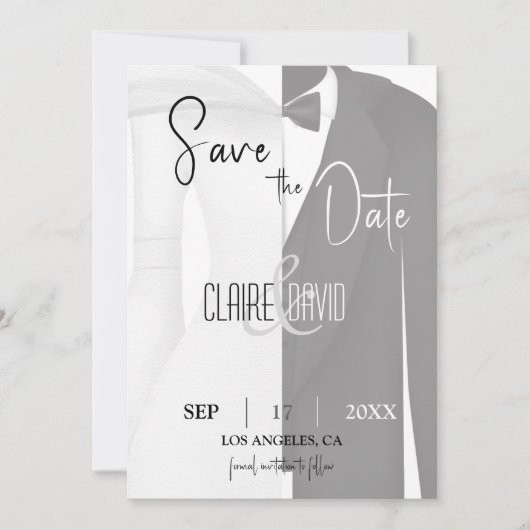 Zwart-wit jurk smoking Save The Date kaart (Voorkant)