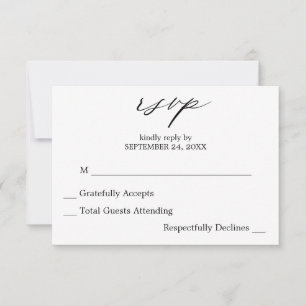 Zwart-wit kalligrafie 2 geen Maaltijd RSVP-kaart RSVP Kaartje