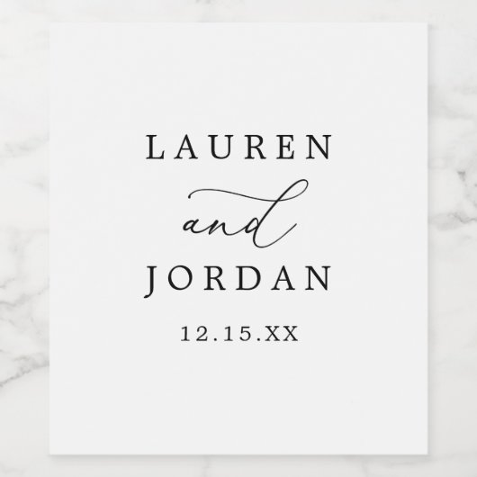 Zwart & Wit Kalligrafie Bruiloft Wijn Etiket (Enkel label)