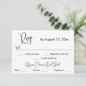 Zwart-wit kalligrafie drie menu keuze RSVP (Staand voorkant)