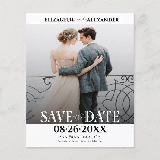 Zwart-wit kalligrafie foto Save the Date (Voorkant)