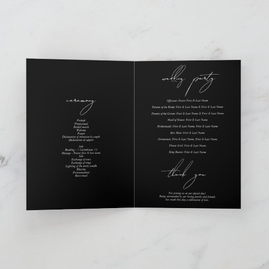 Zwart & Wit Kalligrafie Handtekening Script Bruilo Programma (Binnen)