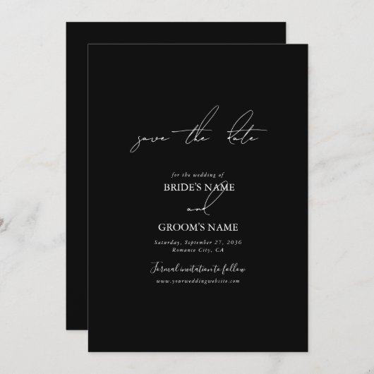 Zwart & Wit Kalligrafie Handtekening Script Bruilo Save The Date (Voorkant / Achterkant)