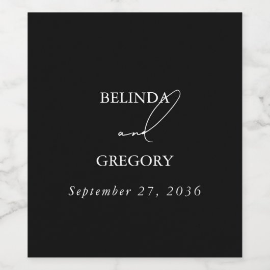 Zwart & Wit Kalligrafie Handtekening Script Bruilo Wijn Etiket (Enkel label)