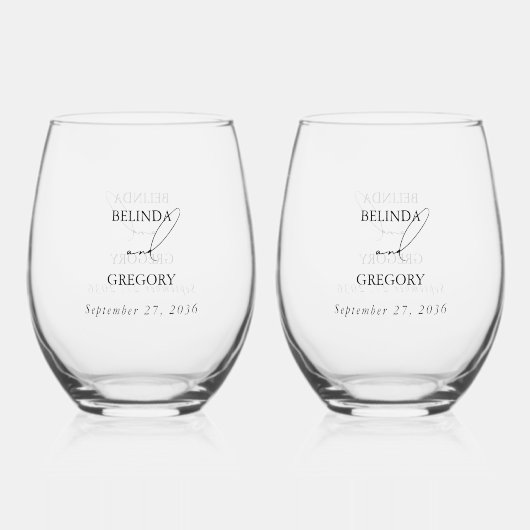 Zwart & Wit Kalligrafie Handtekening Script Bruilo Wijnglas Zonder Voet (Voorkant)