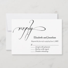 Zwart-wit kalligrafie Huwelijksreactiekaart RSVP Kaartje