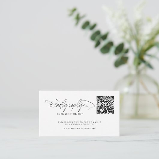 Zwart-wit kalligrafie moderne QR-code Informatiekaartje (Staand voorkant)