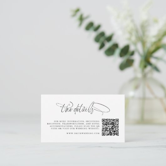 Zwart-wit kalligrafie QR-code De details Informatiekaartje (Staand voorkant)