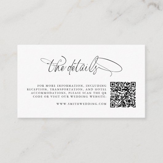 Zwart-wit kalligrafie QR-code De details Informatiekaartje (Voorkant)