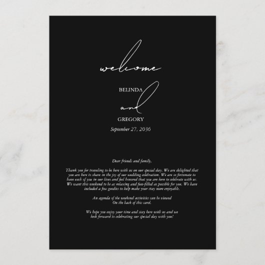 Zwart & Wit Kalligrafie Script Huwelijksreis Programma (Voorkant)