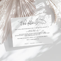 Zwart-wit kalligrafie Wedding Details Kaart