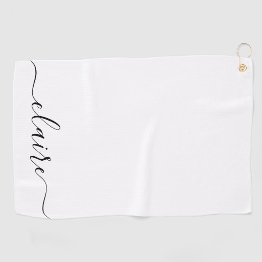 Zwart-wit kalligrafiescript aangepaste naam golfhanddoek (Horizontaal)