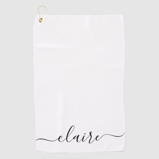 Zwart-wit kalligrafiescript aangepaste naam golfhanddoek (Voorkant)