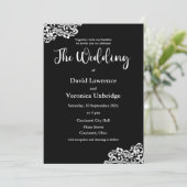 Zwart-wit kant bruiloft uitnodiging (Staand voorkant)