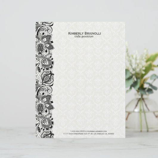Zwart & Wit Kant en Damasks Briefhoofd Sjabloon (Staand voorkant)