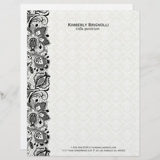 Zwart & Wit Kant en Damasks Briefhoofd Sjabloon (Voorkant / Achterkant)