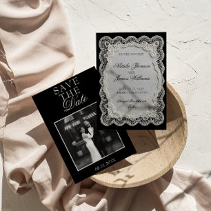 Zwart-Wit Kant Geld Oude Foto Huwelijk Save The Date