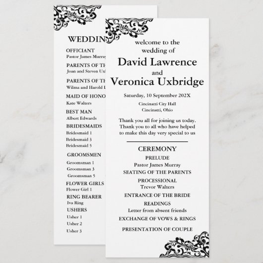 Zwart-wit kant huwelijksprogramma programma (Voorkant / Achterkant)