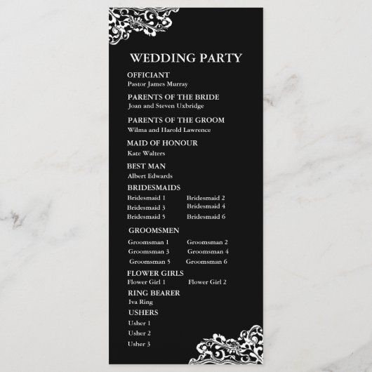Zwart-wit kant huwelijksprogramma programma (Achterkant)