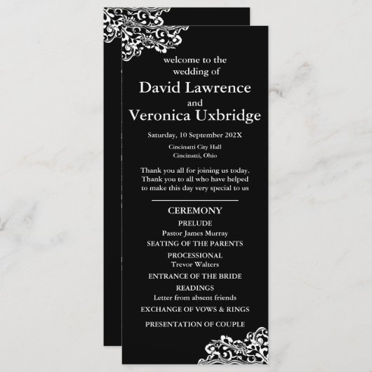Zwart-wit kant huwelijksprogramma programma (Voorkant / Achterkant)