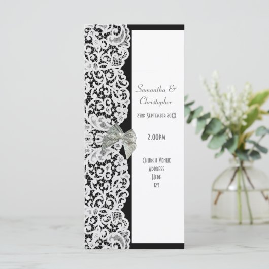 Zwart-wit kant kerk huwelijksprogramma programma (Staand voorkant)