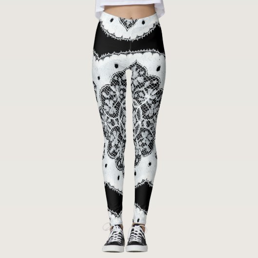 Zwart & Wit Kant Leggings (Voorkant)