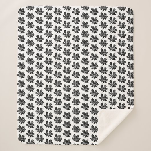 Zwart-wit kastanjeblad Print Sherpa Deken (Voorkant)