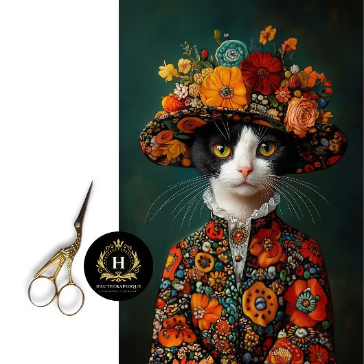 Zwart-wit Kat  Bloemen Decoupage Tissuepapier