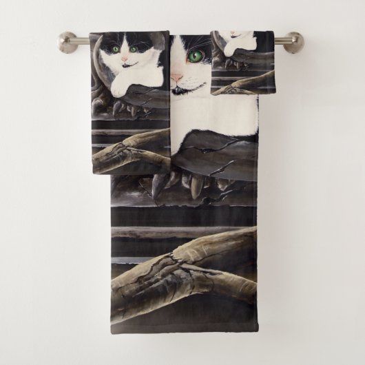 Zwart Wit Kat Gargoyle Bad Handdoek (Insitu)