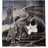 Zwart Wit Kat Gargoyle Douchegordijn (Voorkant)
