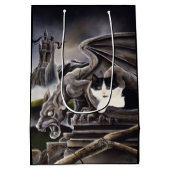 Zwart Wit Kat Gargoyle Medium Cadeauzakje (Achterkant)